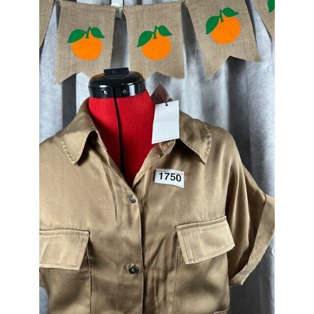 Socialite Dress Large Cocoa Womens Button Down Short Sleeve Dress - Picture 9 of 9